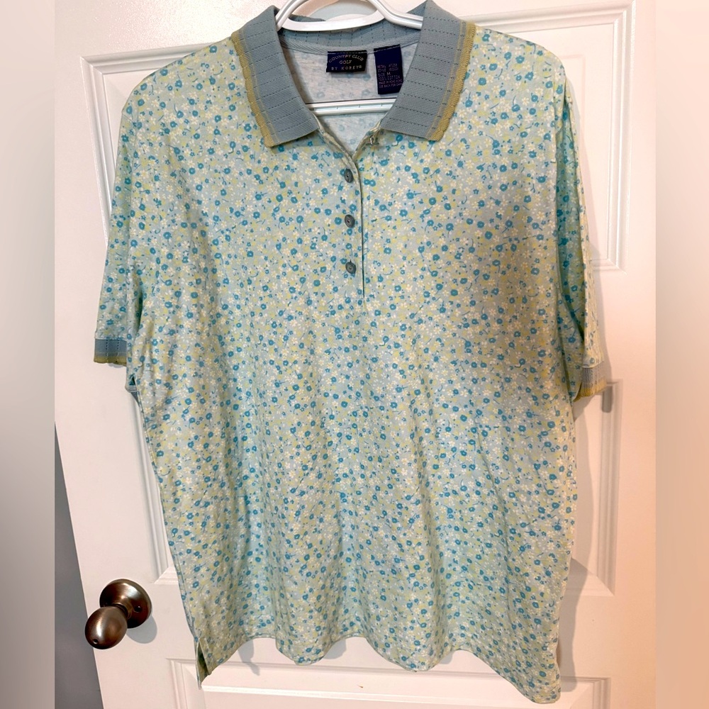 Vintage Koret Country Club Golf Polo with Blue and Yellow flowers